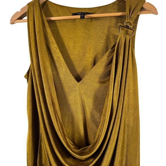 BCBGMAXAZRIA Drape Front Sleeveless Dress with Gold Hardware in Gold Ochre - M - Picture 2 of 9